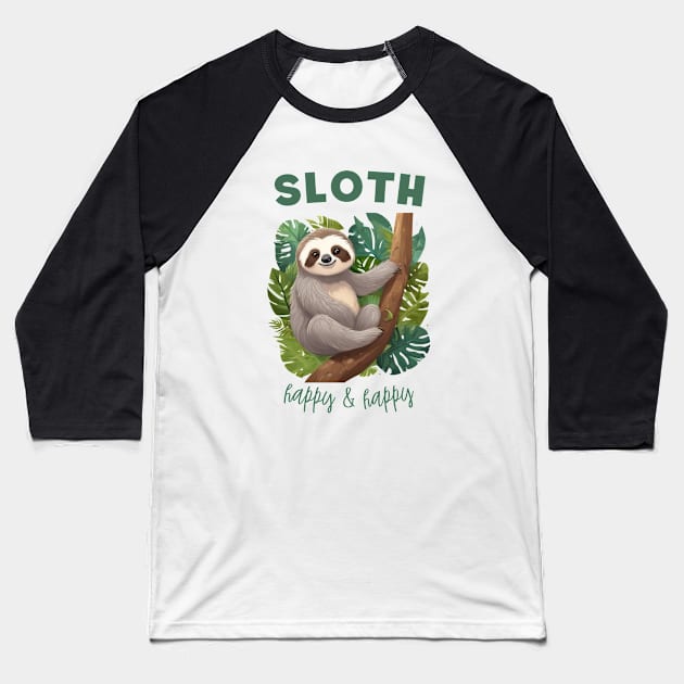 Cartoon Style Cute Sloth Baseball T-Shirt by Amy Quinn